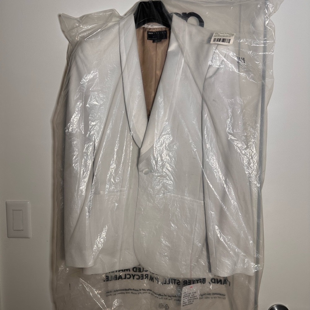ASOS design skinny white on white skinny tuxedo jacket with shawl collar